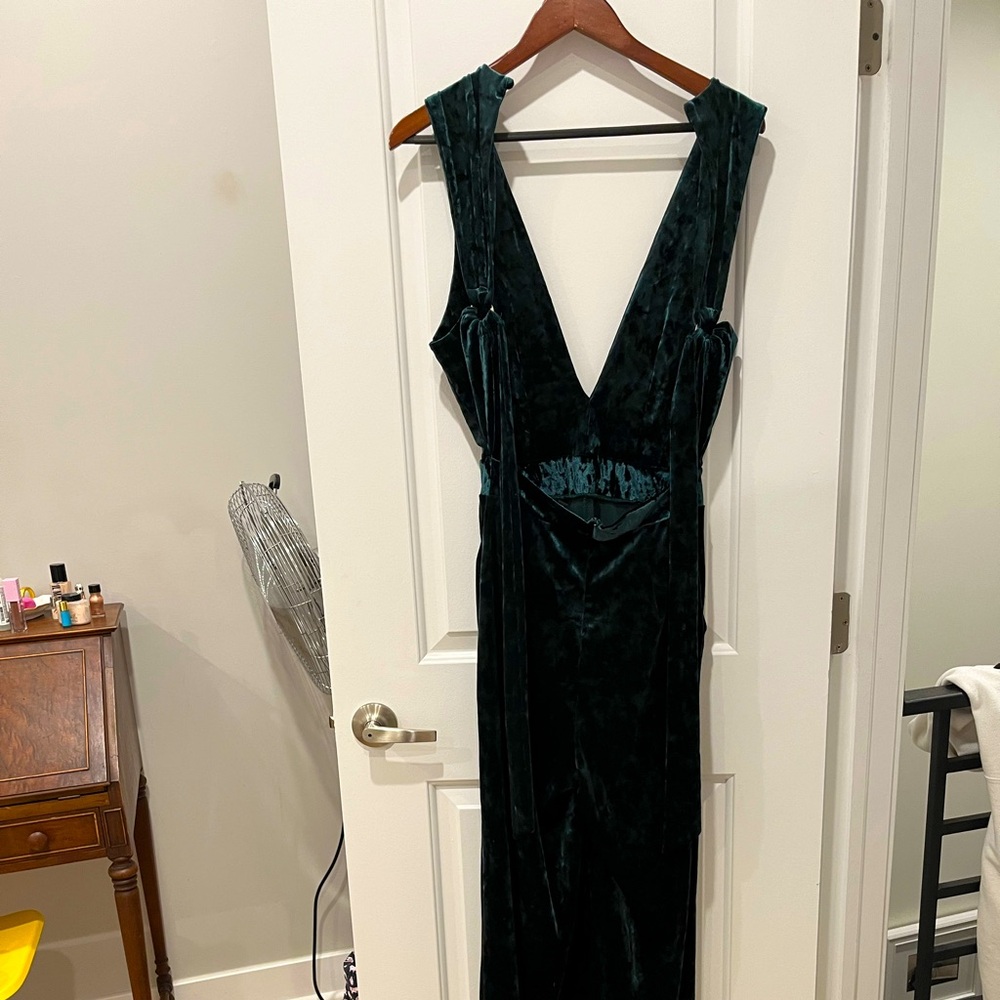 Addeline Green Velour Jumpsuit (wide leg)